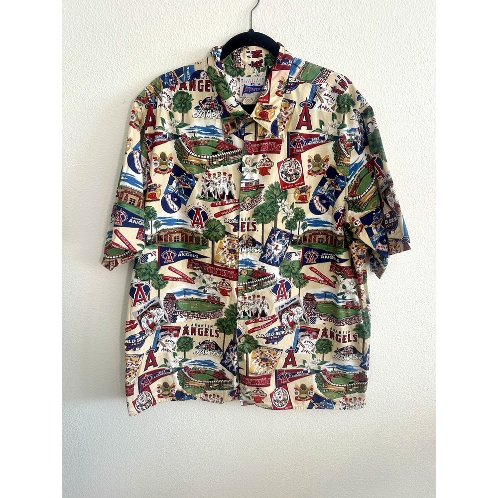 Reyn Spooner Anaheim Angels Hawaiian Shirt‎ Mens 2XL 2002 World Series Champions